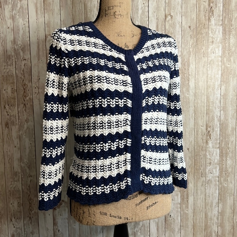 Liz Claiborne Blue & White Snap Knit Cardigan